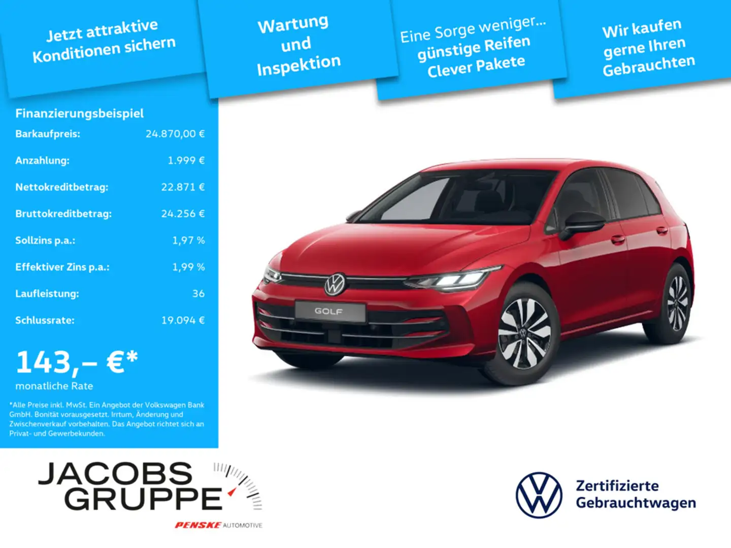 Volkswagen Golf VIII 1.5 TSI NAVI*SHZ*PDC*LED Goal Rot - 1