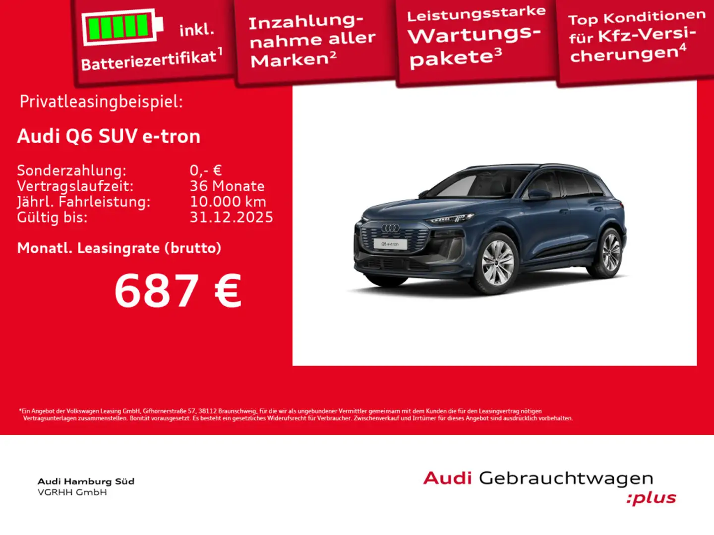 Audi Q6 e-tron performance S LINE/B&O/PANO/HUD/LED+ Blau - 1