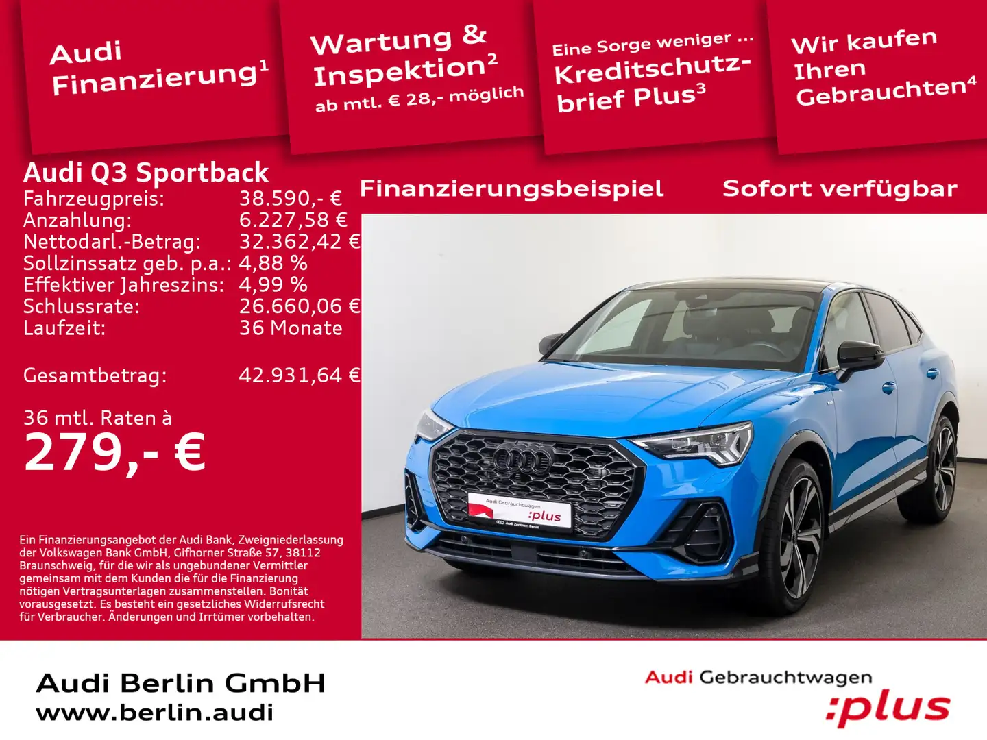 Audi Q3 S line 35 TDI S tr. AHK PANO RFK LE Blau - 1