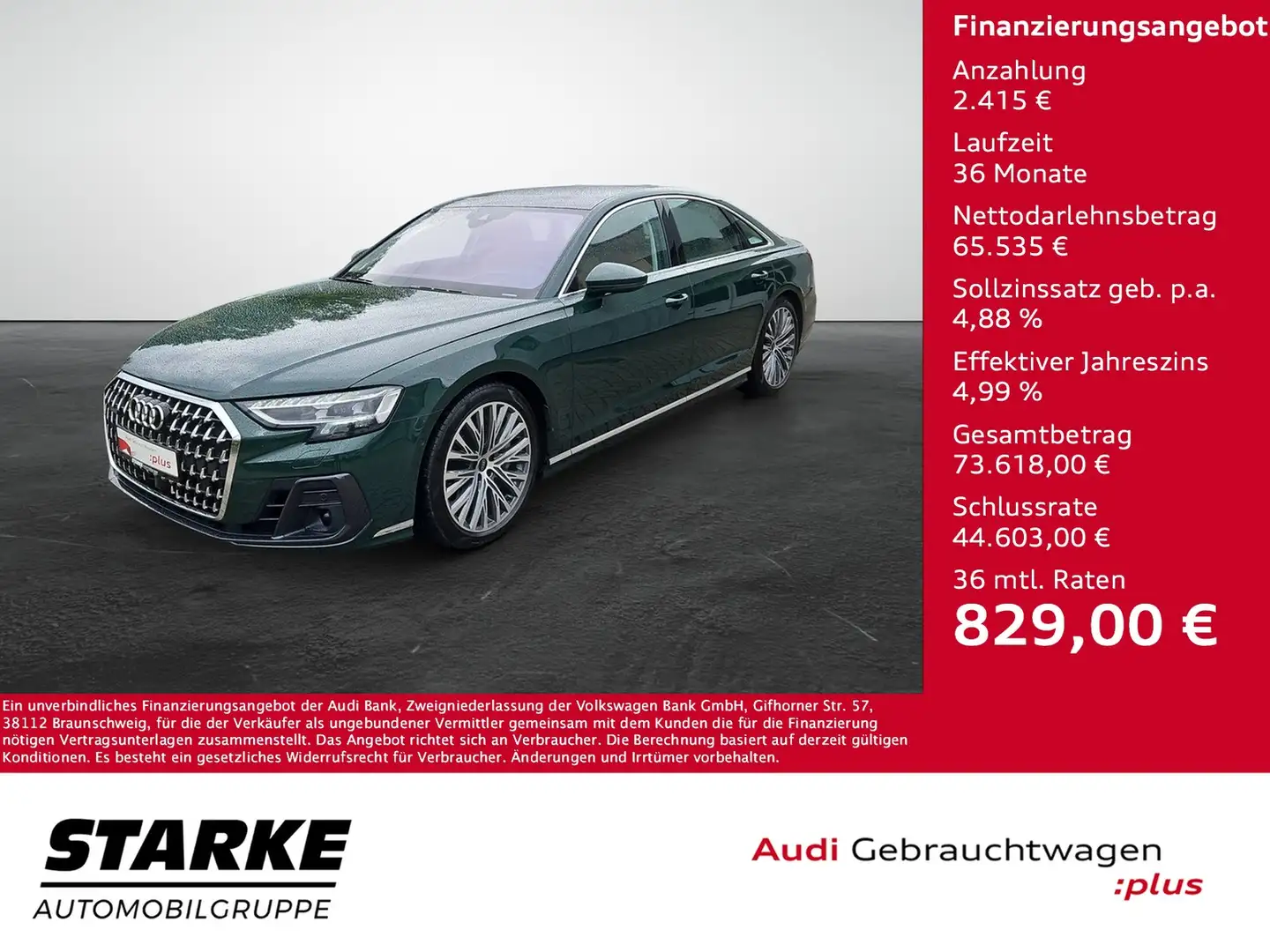 Audi A8 60 TFSI tiptronic quattro NaviPlus Matrix Leder... Groen - 1