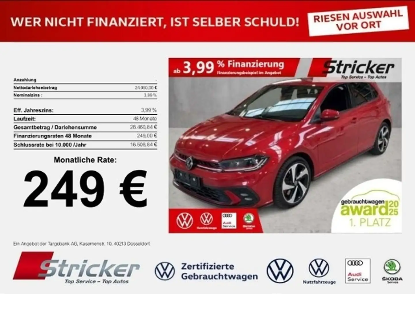 Volkswagen Polo GTI 2.0TSI DSG 249,-ohne Anzahlung ACC App-Connec Rot - 1