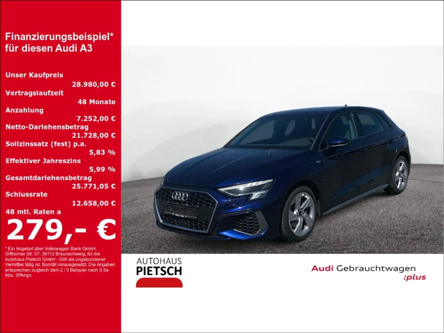 Audi A3 1.5 TFSI S line LED AHK ACC DigCockpit Navi Blau - 1