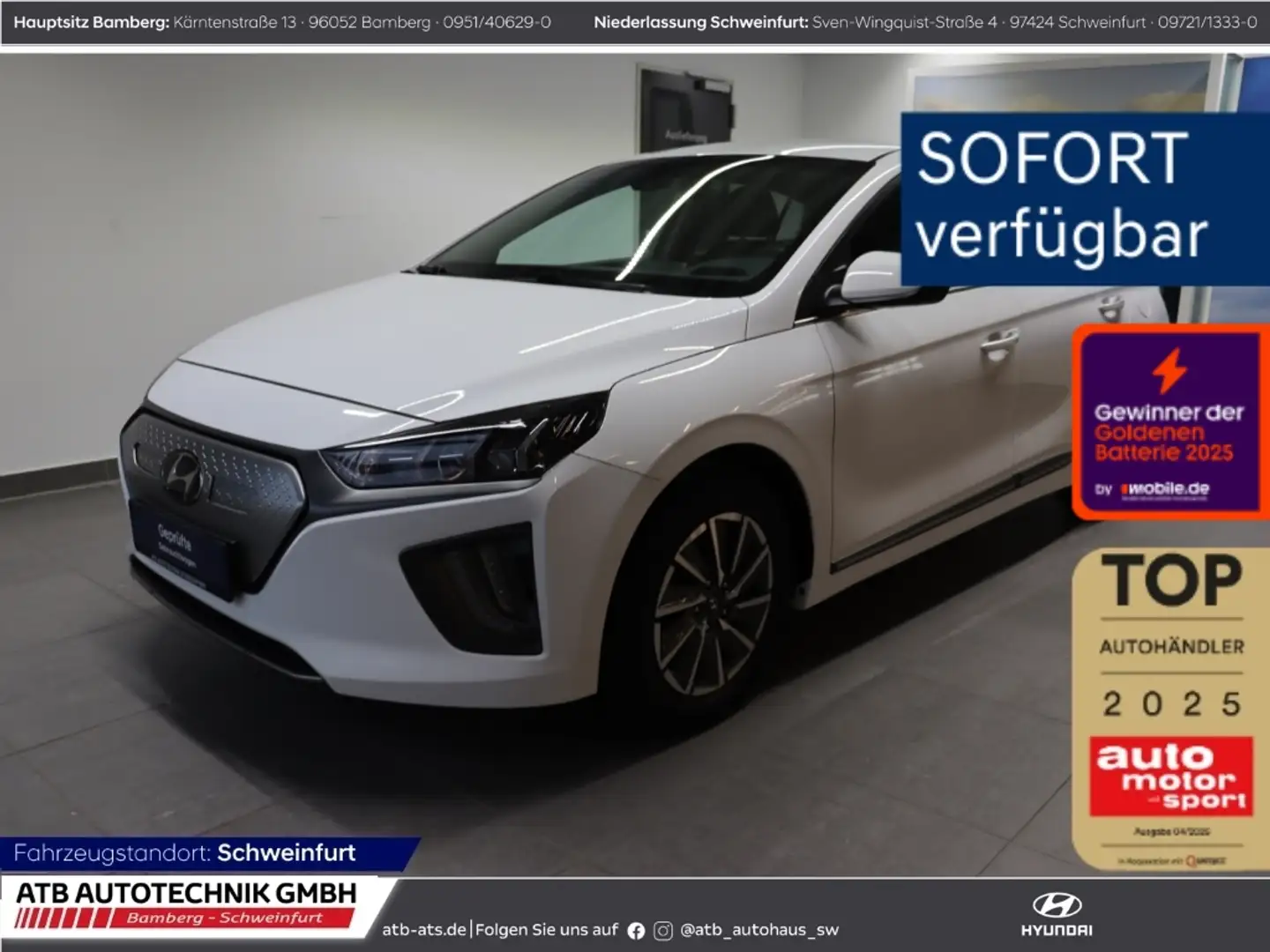 Hyundai IONIQ Style 38,3 kWh 95,9% SOH Navi Soundsystem LED ACC Bianco - 1