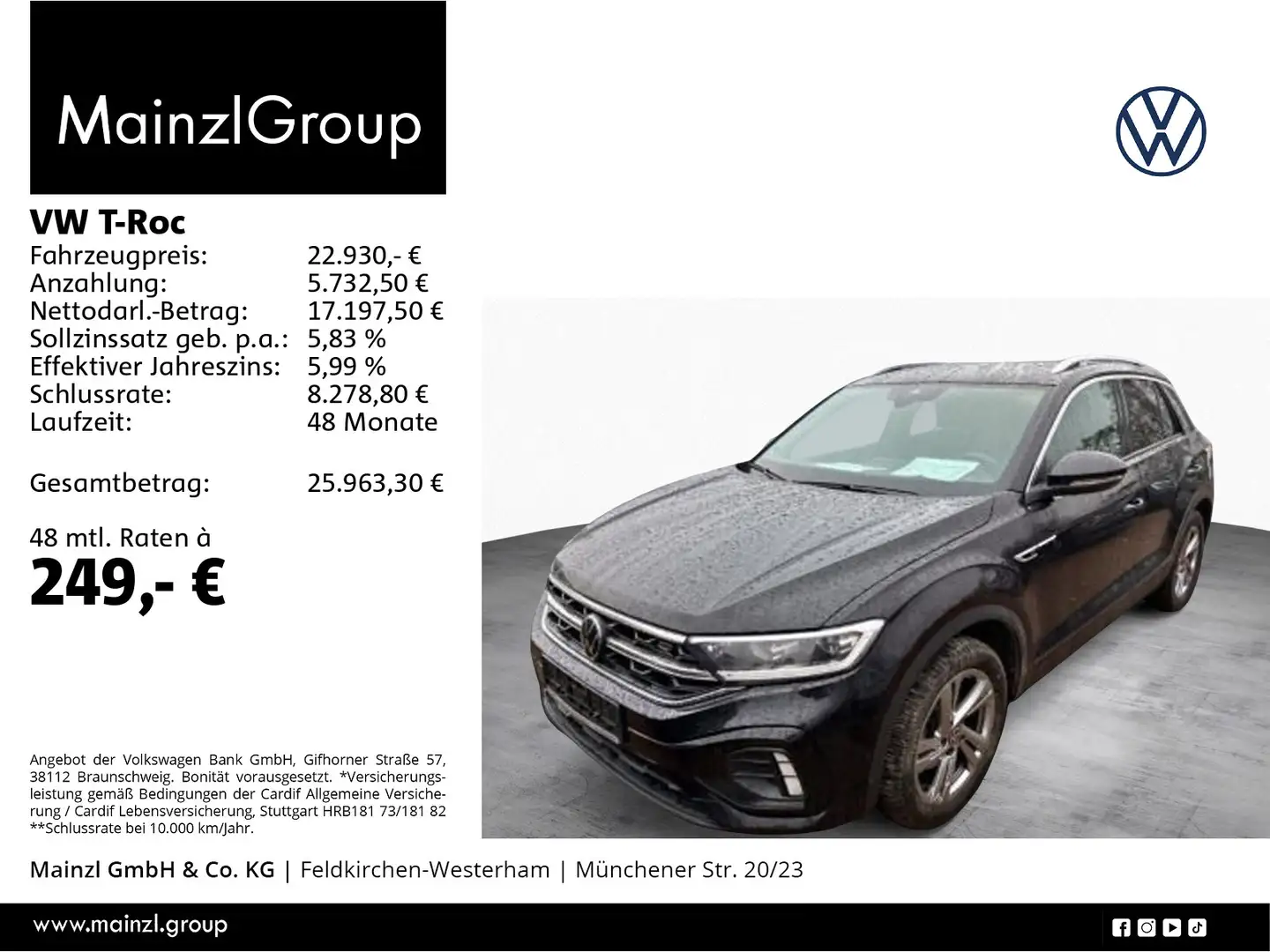 Volkswagen T-Roc 1.0 TSI R-Line LED Navi SHZ Kamera Massage Schwarz - 1