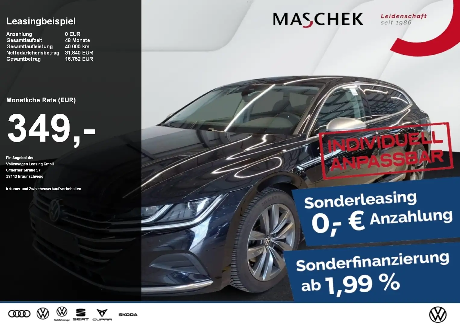 Volkswagen Arteon Elegance 2.0 TDI Navi AHK Sitzh. PDC Kamera MFL Noir - 1