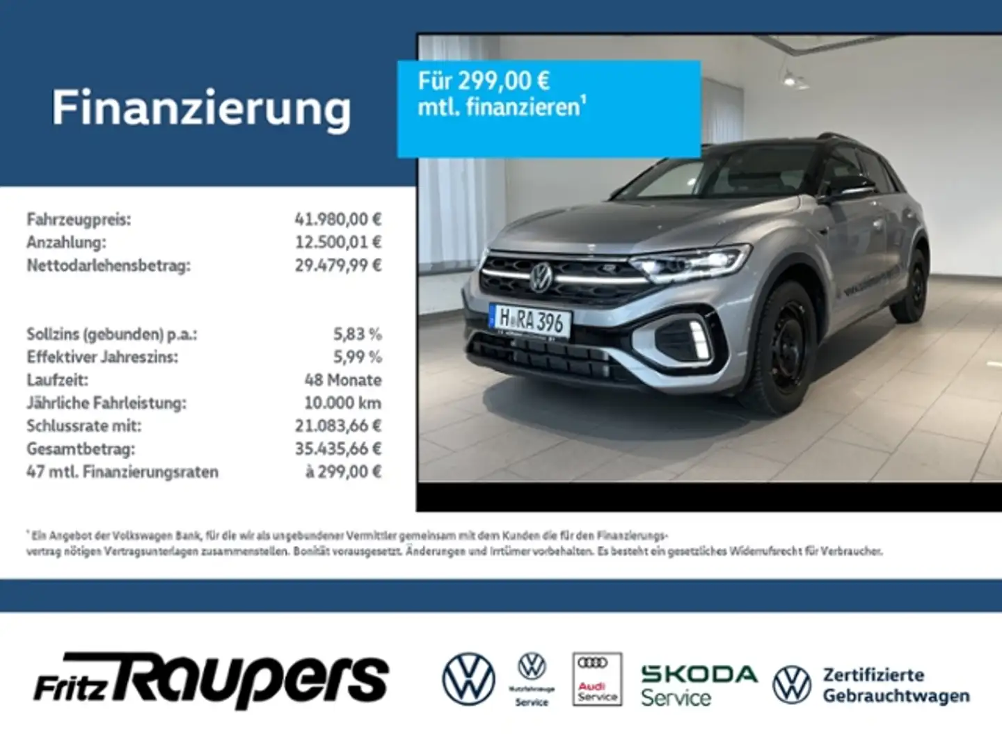 Volkswagen T-Roc 1.5 TSI DSG R-Line +AHK+NAVI+BLACK STYLE+KAM Silber - 1