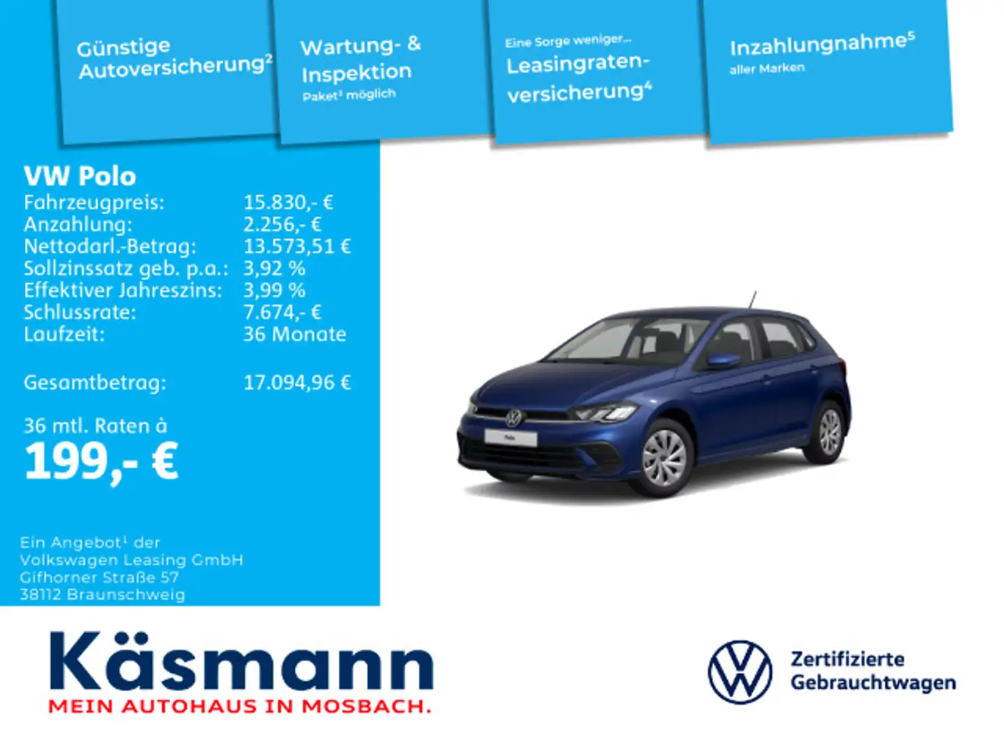 Volkswagen Polo Life 1.0 NAVI KAM LED SHZ GJR CARPLAY Blau - 1