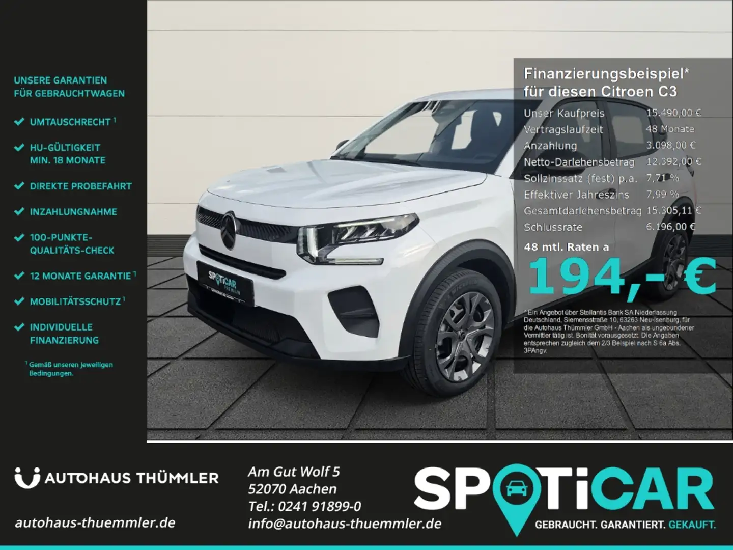 Citroen C3 Turbo 100 YOU 1.2 PureTech EU6e HUD Spurhalteass. Weiß - 1