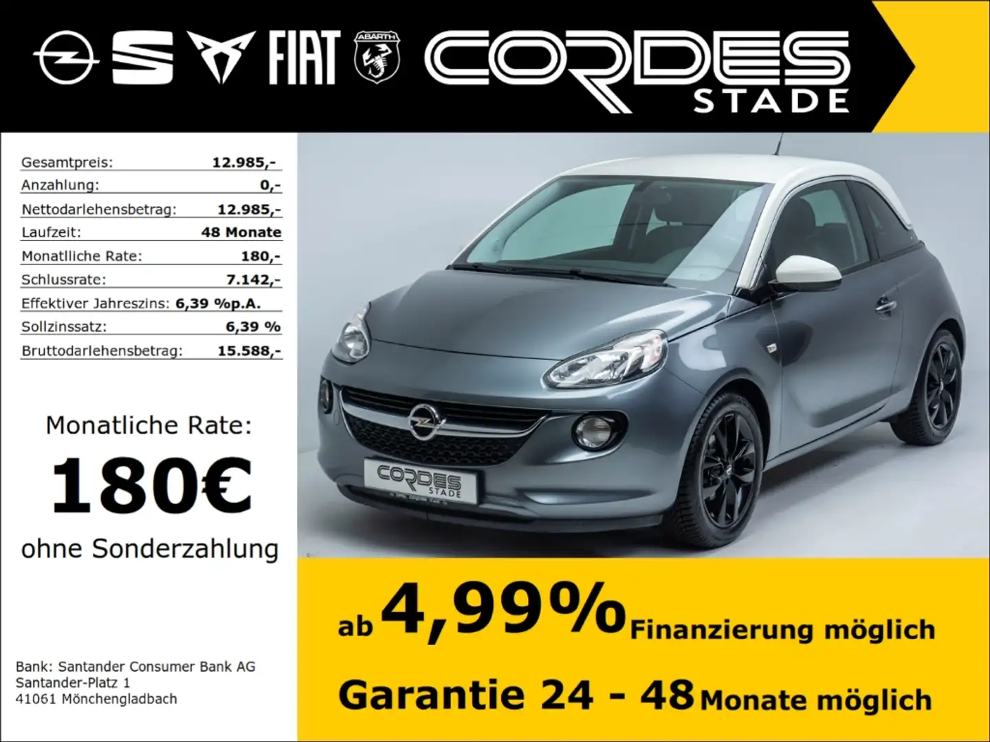 Opel Adam 120 Jahre EDITION, SHZ, PDC, Carplay etc. (114) Grau - 1