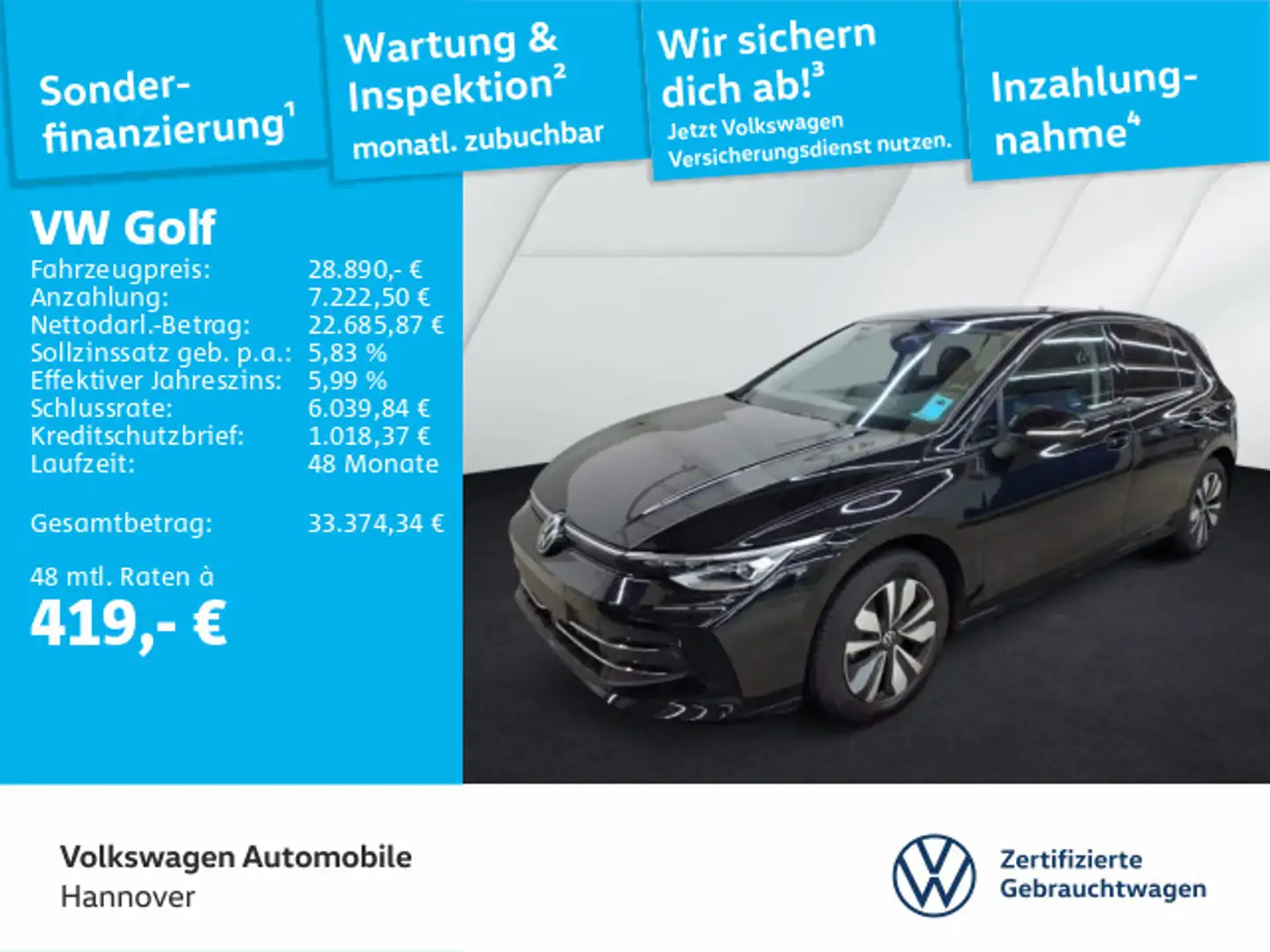 Volkswagen Golf VIII 2.0 TDI DSG Goal Navi AHK Kamera ACC L Schwarz - 1