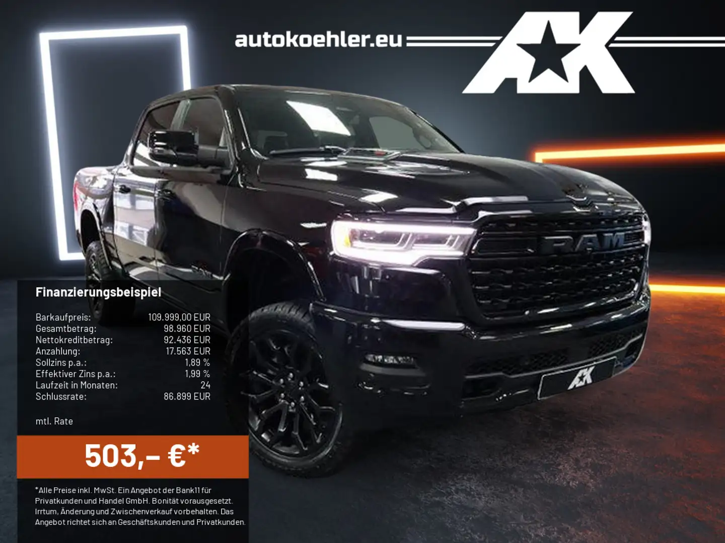 Dodge RAM Limited Night,4 Zoll Bodylift,Offroad,AK-Customs,Voll Schwarz - 1