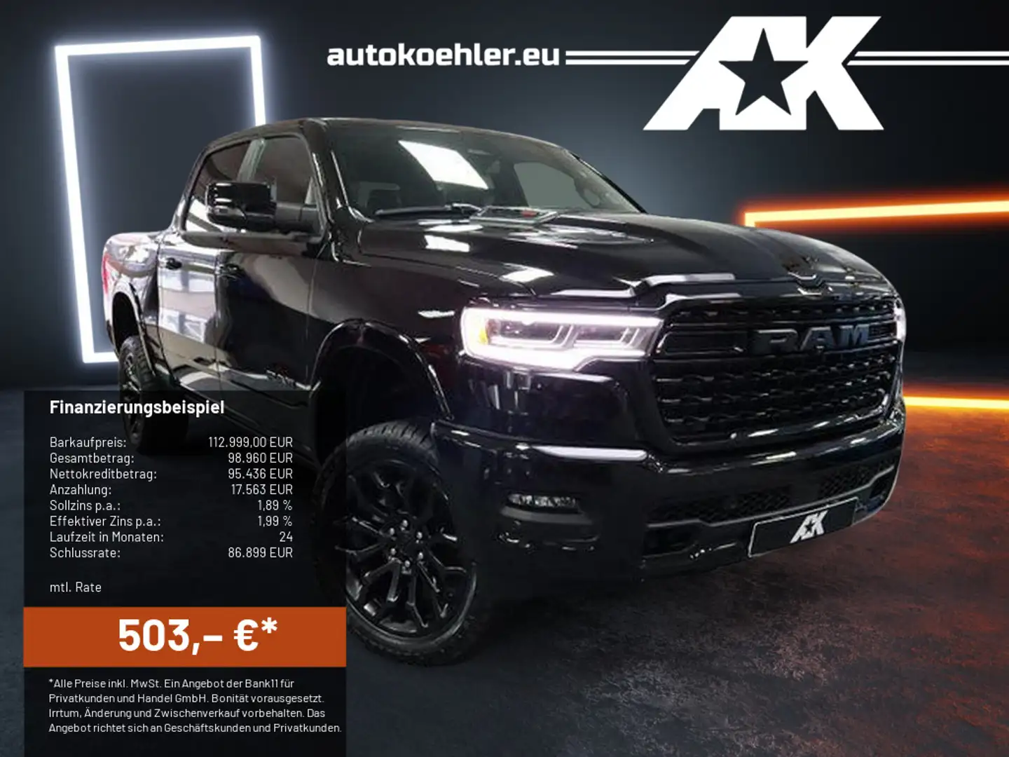 Dodge RAM Limited Night,4 Zoll Bodylift,Offroad,AK-Customs,Voll Black - 1
