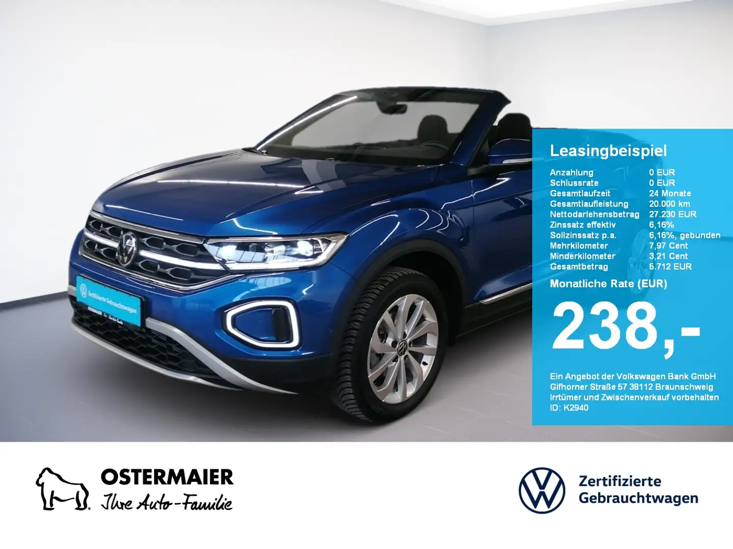 Volkswagen T-Roc Cabriolet STYLE 1.0TSI 116PS NP.42t NAVI.KAMERA.IQ Blau - 1