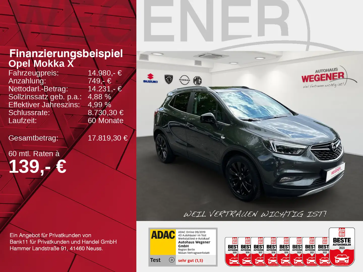 Opel Mokka X MOKKA X TURBO 1.4 LED NAVI KAMERA SHZ LHZ Grau - 2