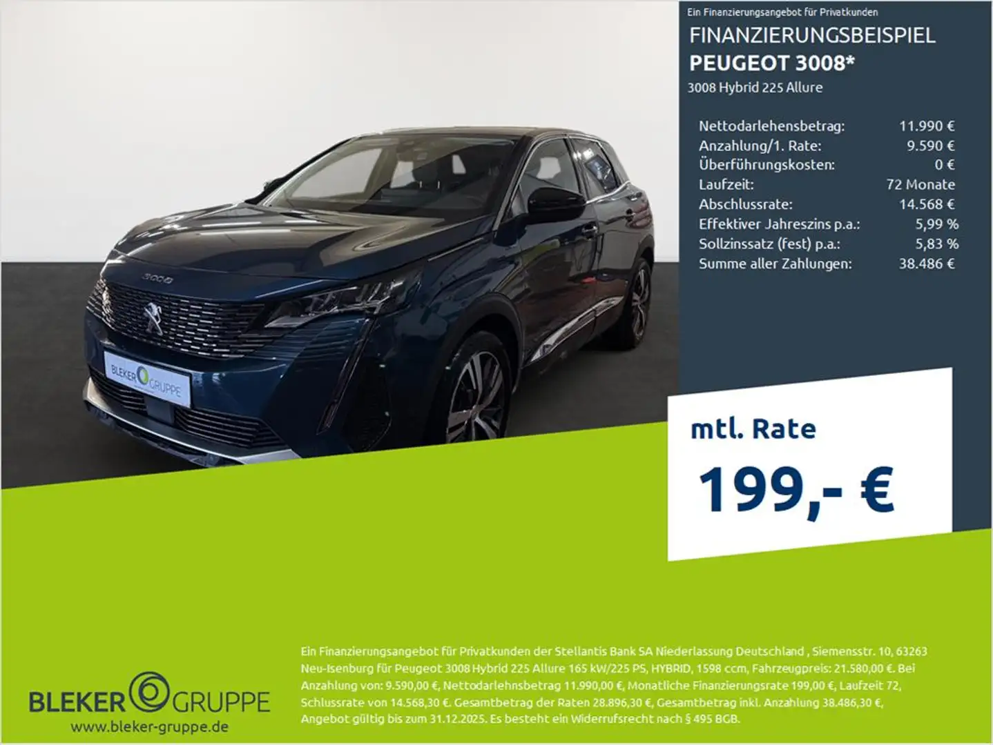 Peugeot 3008 3008 Hybrid 225 Allure Blau - 1