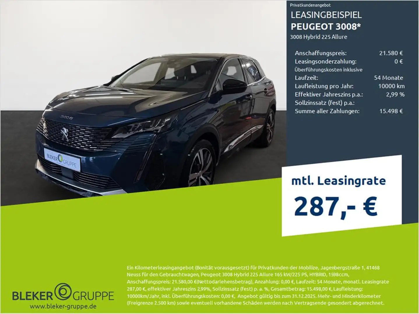 Peugeot 3008 3008 Hybrid 225 Allure Blau - 1
