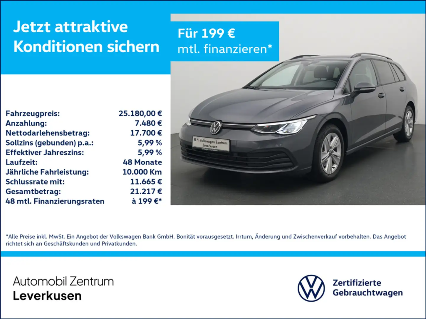 Volkswagen Golf VIII Variant Life DSG NAVI VIRT AHK ACC Grau - 1