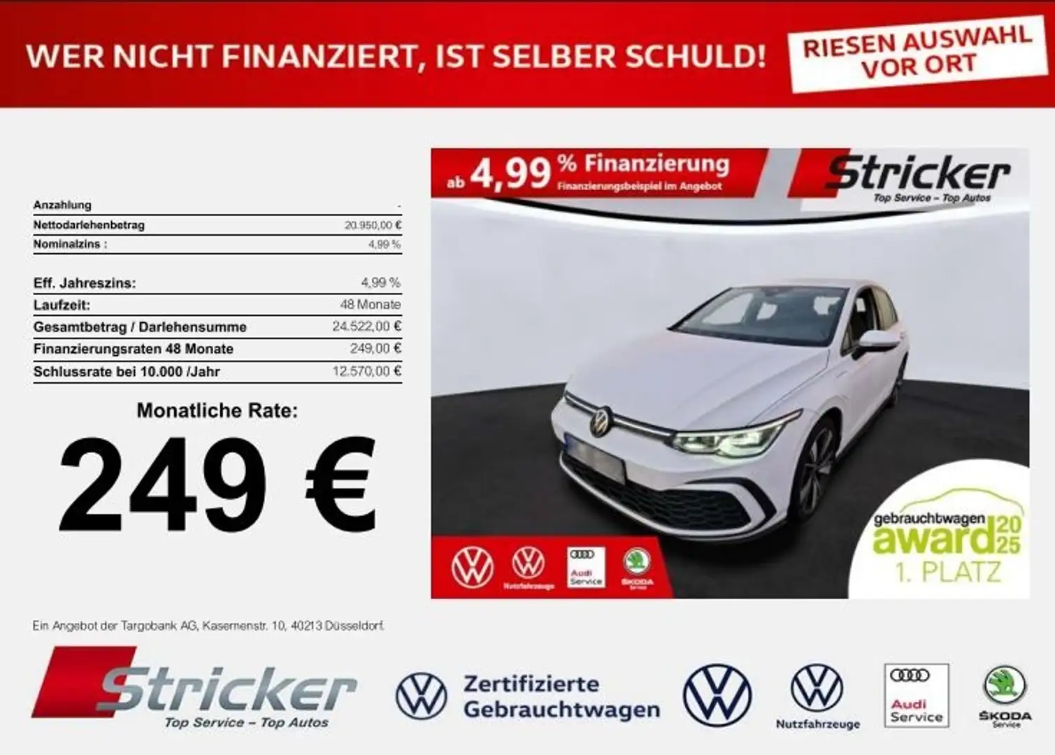Volkswagen Golf GTE 1.4TSI DSG 249,-ohne Anzahlung Navi ACC Sitzh Weiß - 2