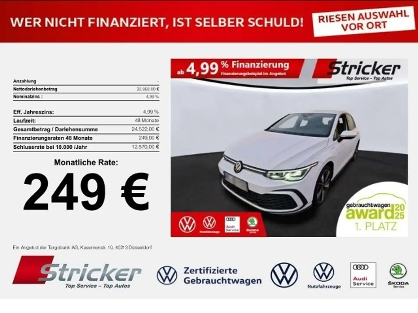 Volkswagen Golf GTE 1.4TSI DSG 249,-ohne Anzahlung Navi ACC Sitzh Weiß - 1