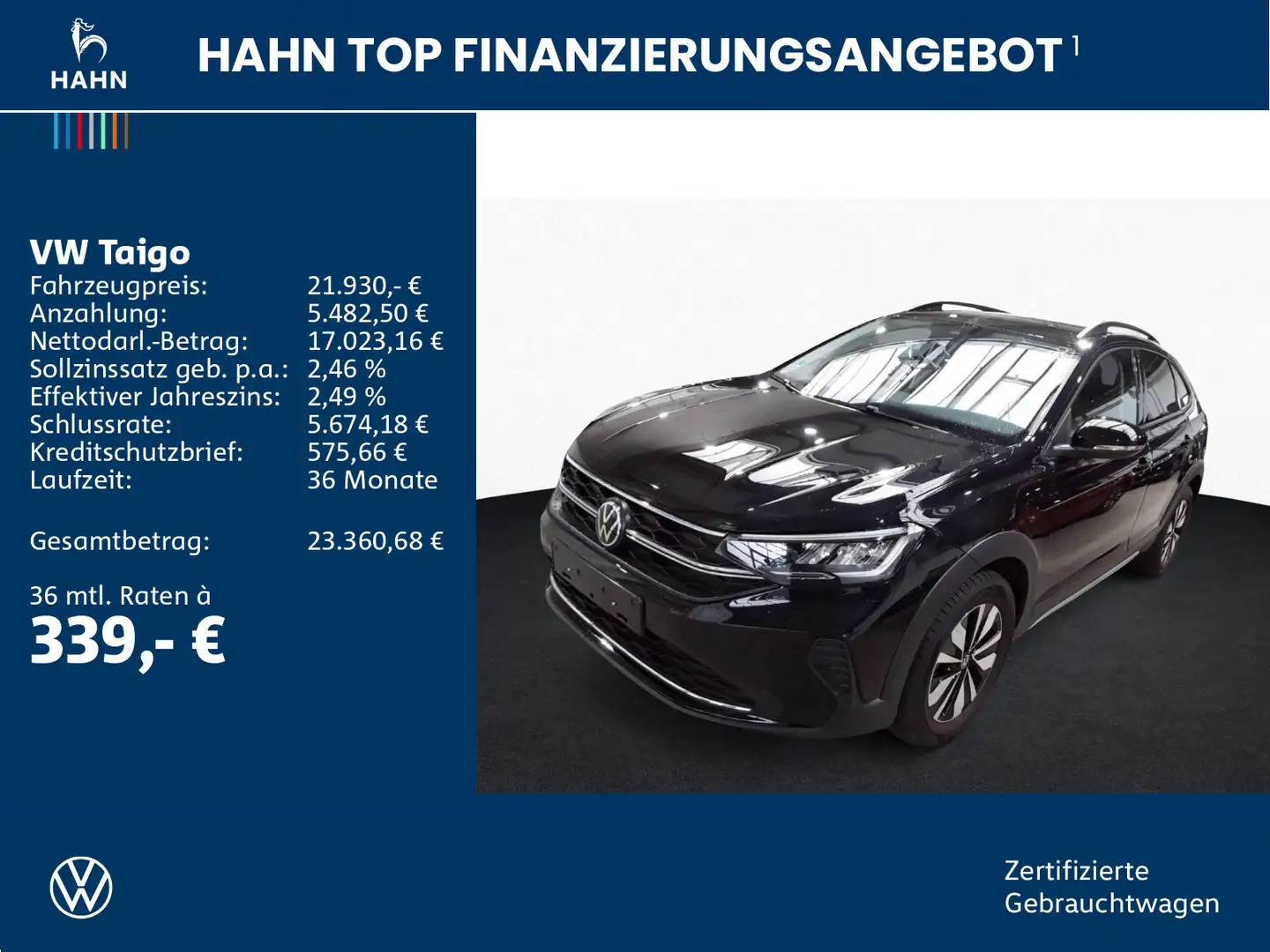 Volkswagen Taigo 1.0TSI Goal LED Navi ACC APP Sitzhzg PDC Schwarz - 2