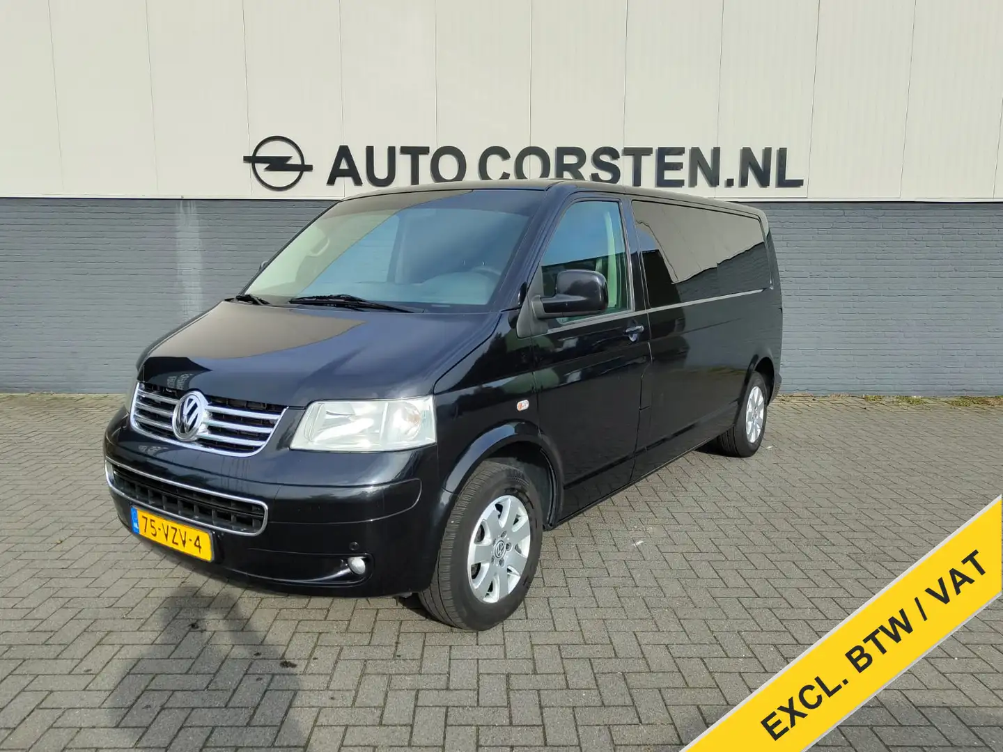 Volkswagen T5 Transporter 2.5TDI 174PK 340 Dubbele Cabine Leder Airco Navi T Zwart - 1