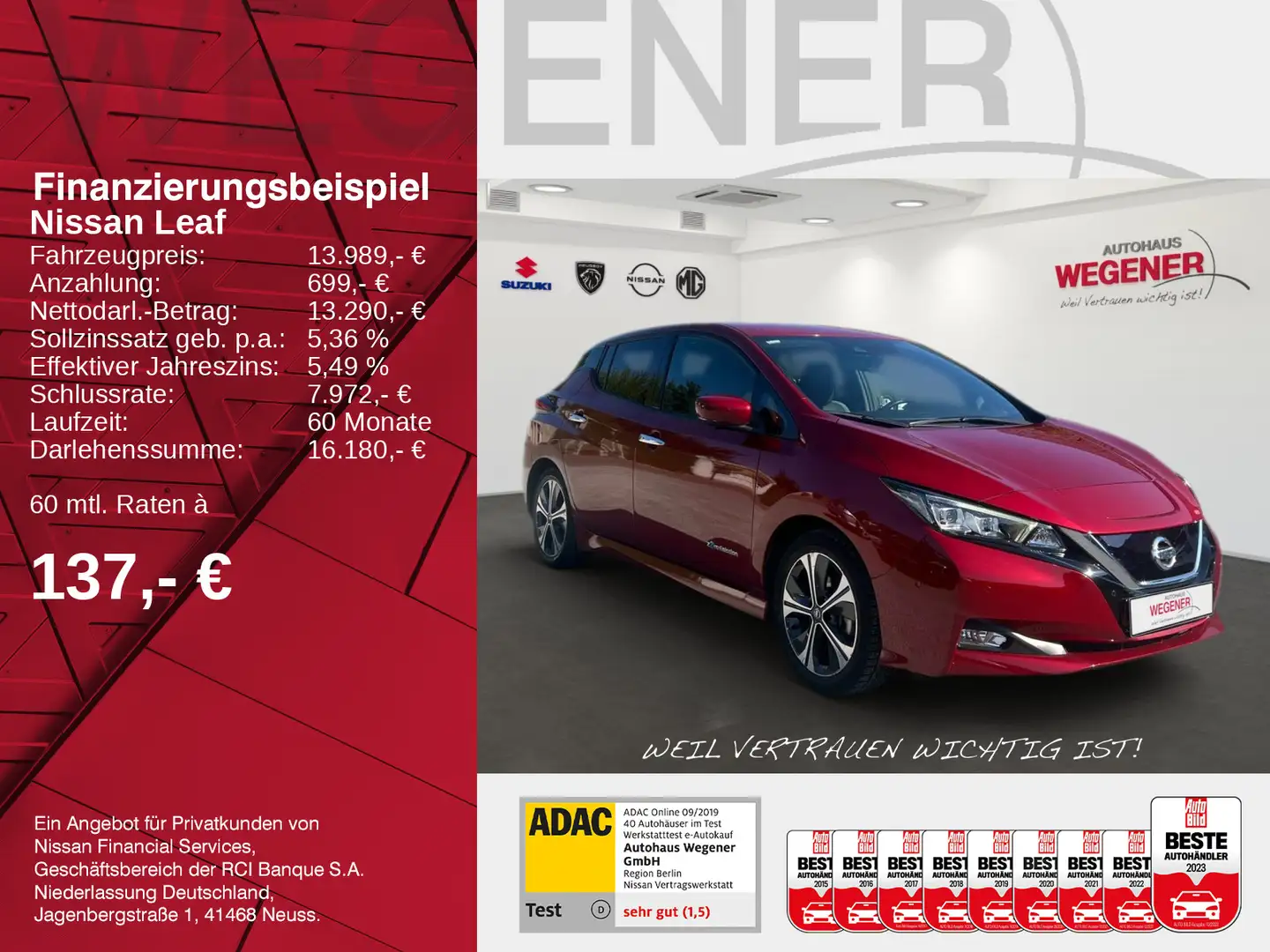 Nissan Leaf LEAF TEKNA ProPILOT Sitzheizung*LED*360°*LEDER* Rot - 2