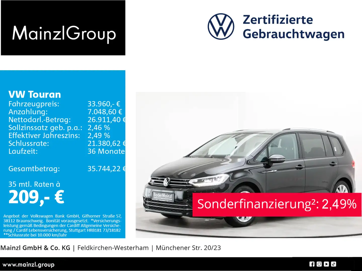 Volkswagen Touran 1.5 TSI DSG R-Line Navi Kamera ACC LED Schwarz - 1