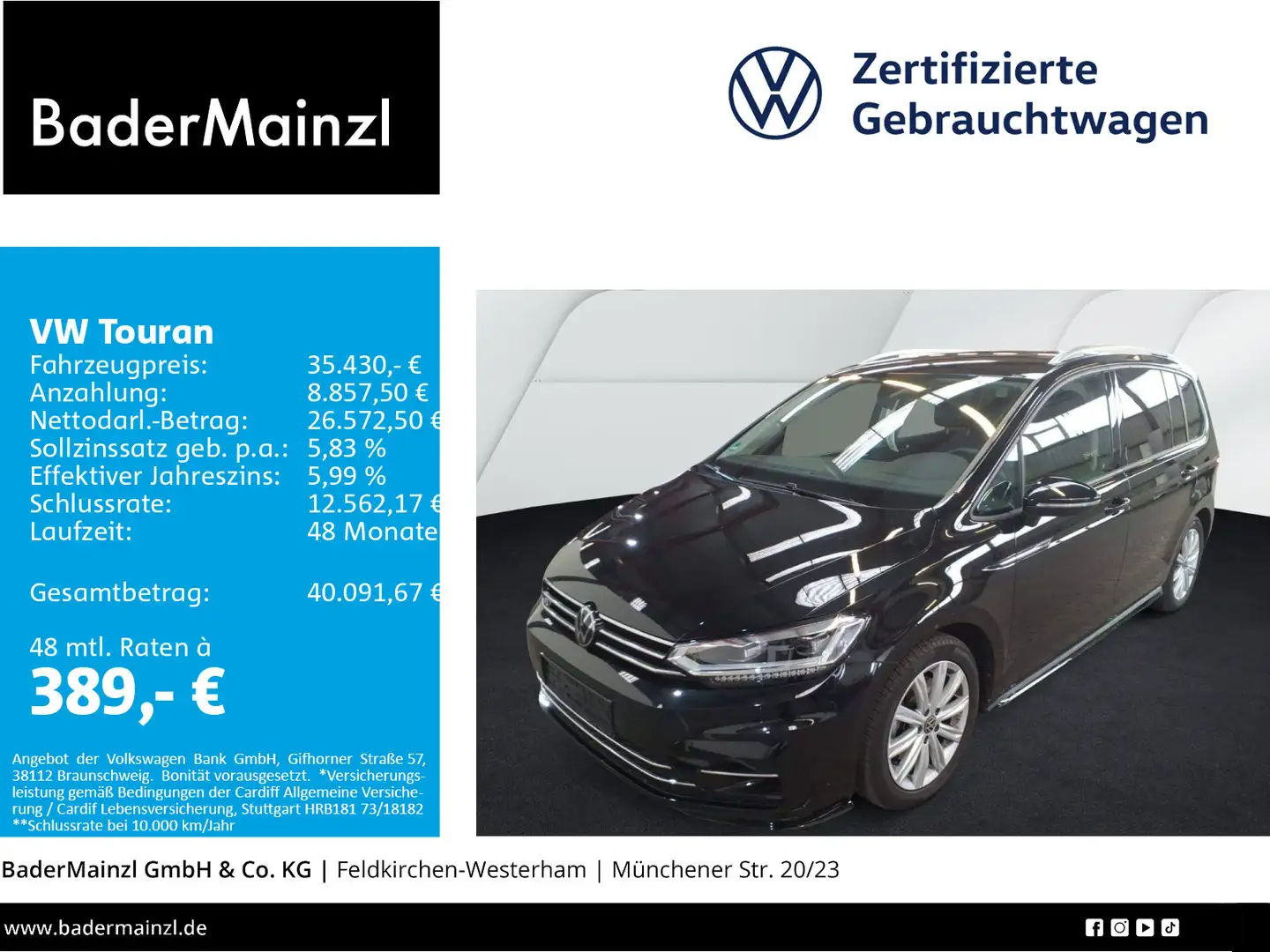 Volkswagen Touran 1.5 TSI DSG R-line 7-Sitz Navi Kam. ACC Schwarz - 1