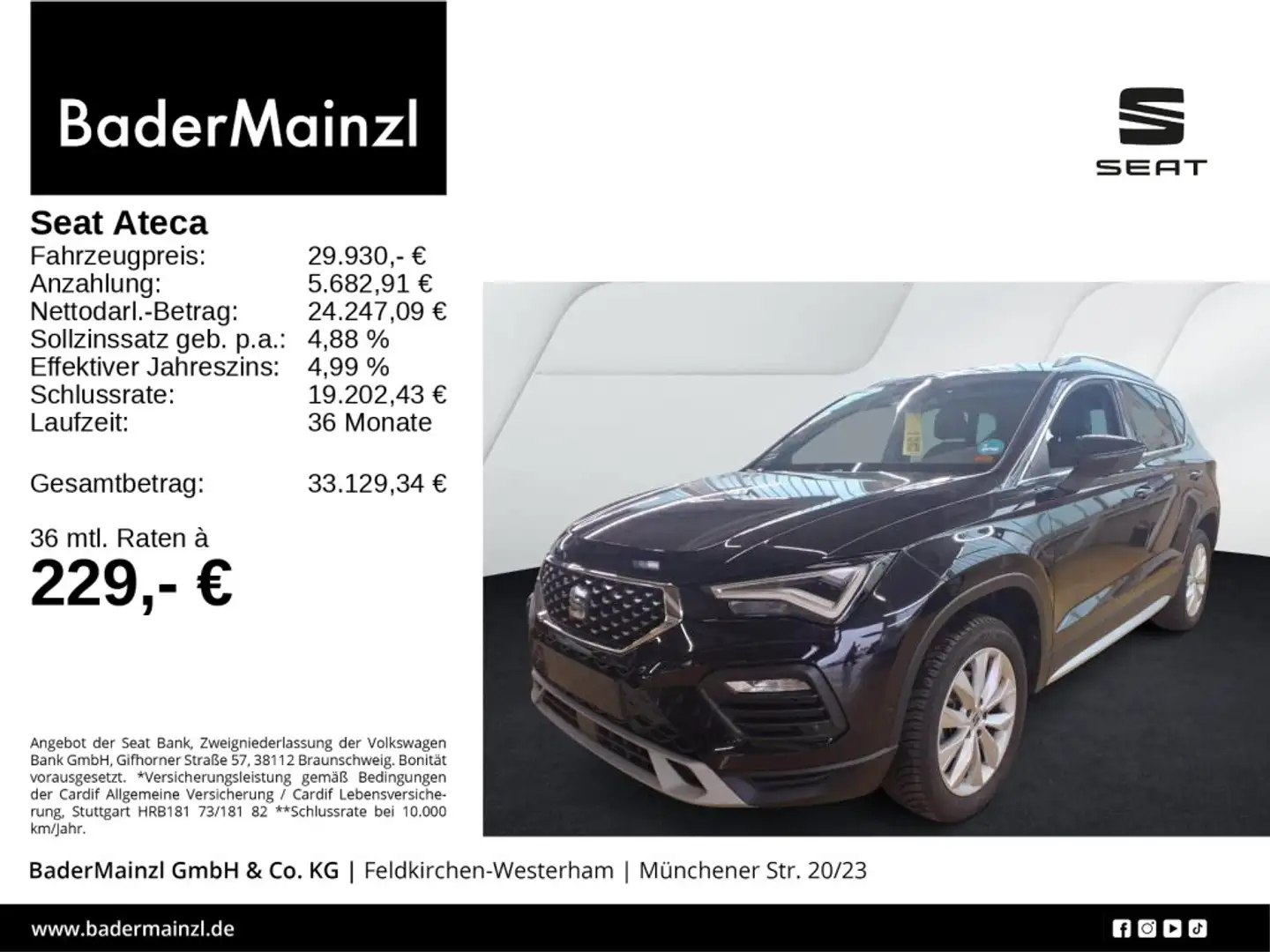 SEAT Ateca 1.5 TSI DSG Xperience Navi Kam ACC Virtual Schwarz - 1