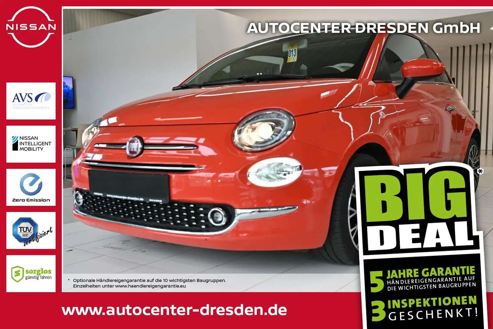 Fiat 500 1.0 Dolcevita Navi+Pano+KlimaA+LM+PDC Orange - 1