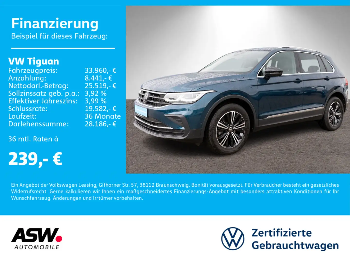 Volkswagen Tiguan Move 1.5TSI DSG Nav LED ACC RFK Stdhz AHK Blau - 1