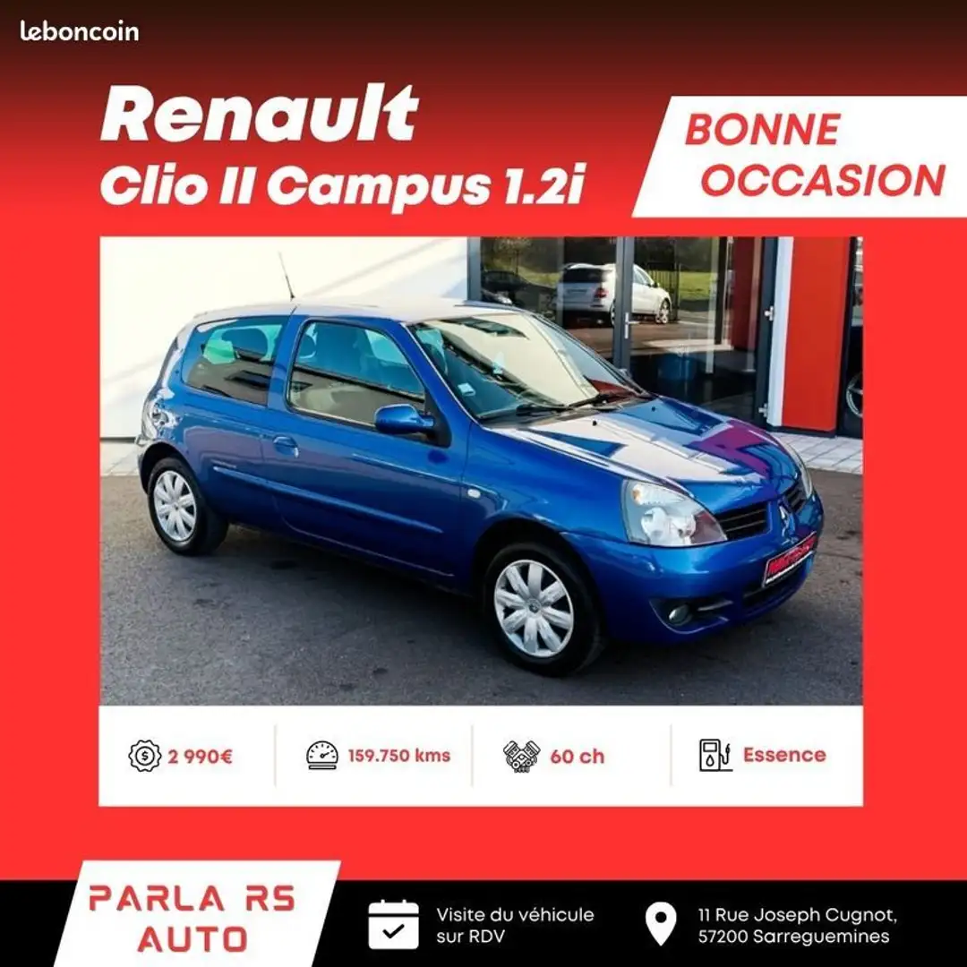 Renault Clio II Campus Extrême 1.2i 60ch Bleu - 1