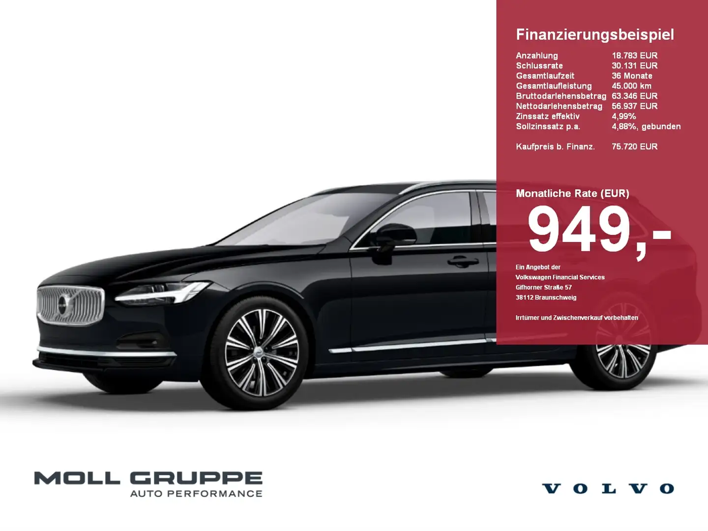 Volvo V90 Kombi B4 (Diesel) Mild-Hybrid Plus Bright Schwarz - 1
