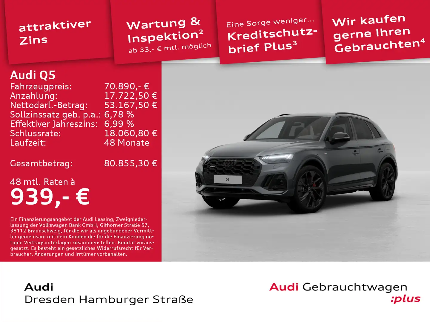 Audi Q5 55TFSI e S line quattro Matrix Leder B&O AHZV Grau - 1