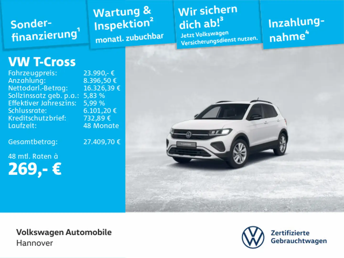 Volkswagen T-Cross 1.0 TSI DSG Goal AHK ACC DigCockpit LED Weiß - 1