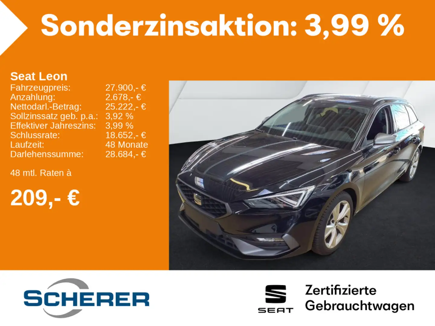 SEAT Leon Sportstourer FR FR 1.5 eTSI DSG Navi LED PD Noir - 1
