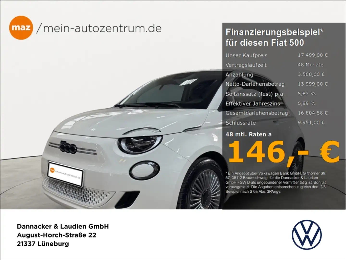 Fiat 500 Basis Base 23,8kWh Navi Apple CarPlay Android Auto Weiß - 1