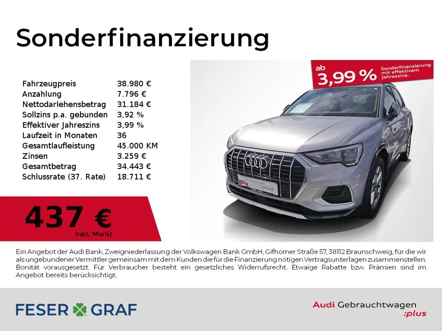 Audi Q3 35 TDI quattro advanced S tronic Navi PDC SHZ Silber - 1