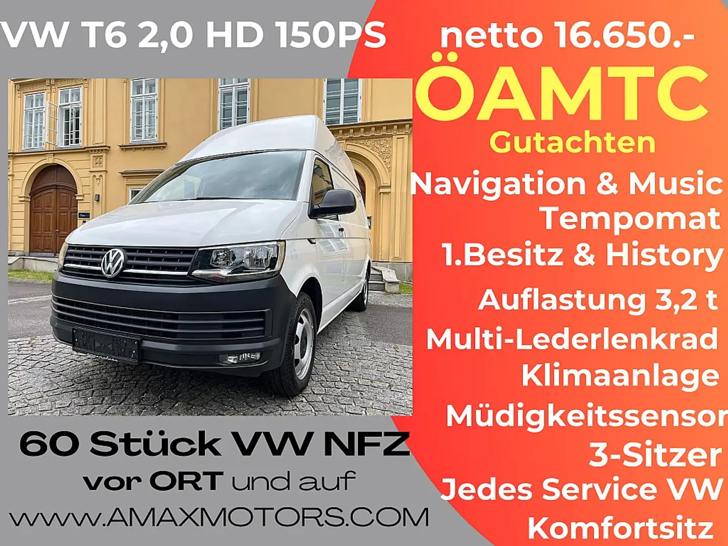 Volkswagen T6 Transporter T6 Kastenwagen LR HD 2,0 TSI GG 3,2t  Klima, Mu... Blanc - 1