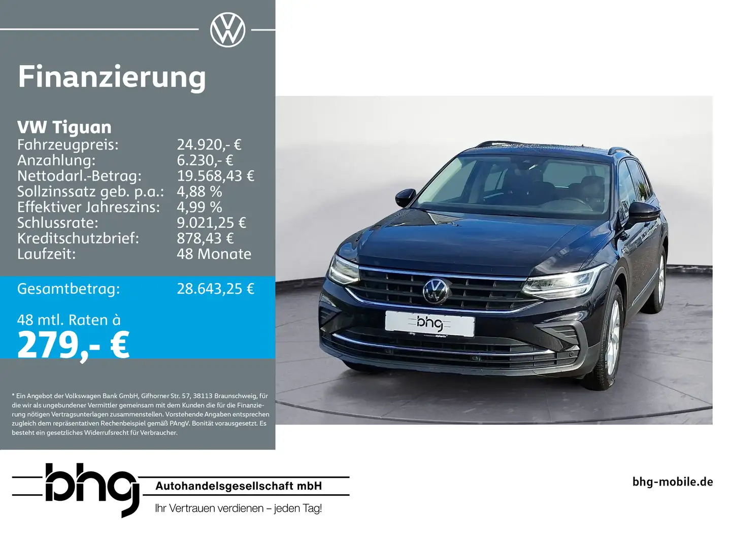 Volkswagen Tiguan 2.0 TDI SCR Life AHK Navi connect Winterp Schwarz - 1