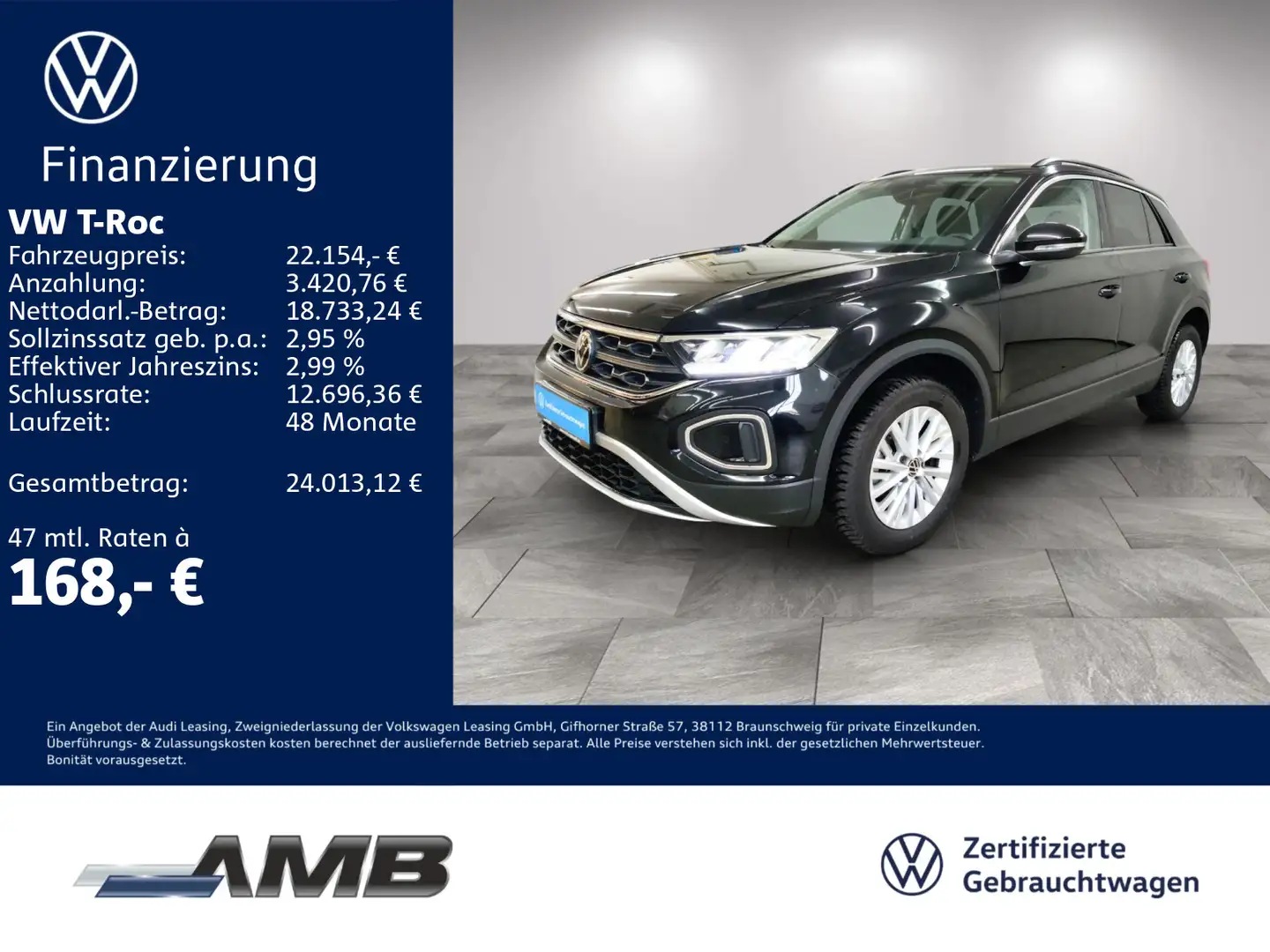 Volkswagen T-Roc Life 1.0 TSI LED/Nav/Sitzhzg/01.30Garantie Schwarz - 1