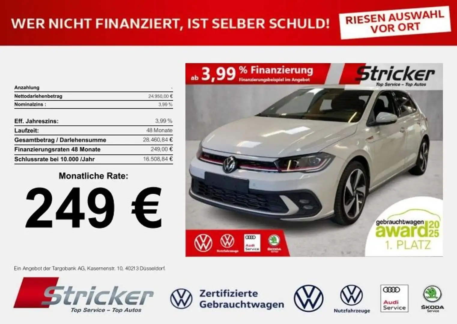Volkswagen Polo GTI 2.0TSI DSG 249,-ohne Anzahlung ACC App-Connec Grau - 2