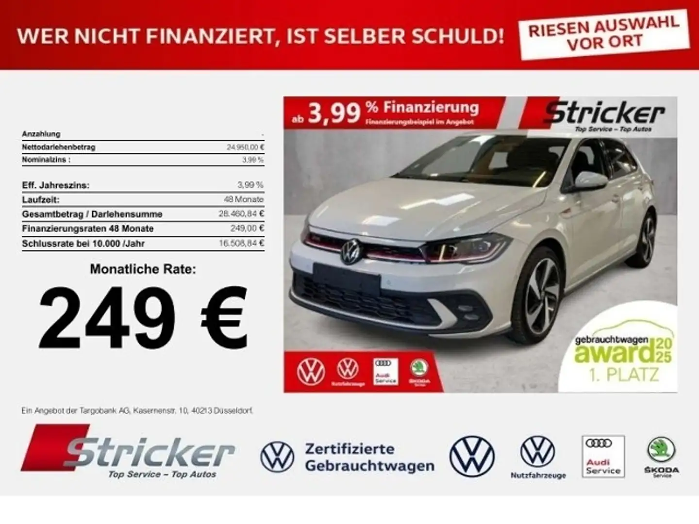 Volkswagen Polo GTI 2.0TSI DSG 249,-ohne Anzahlung ACC App-Connec Grau - 1
