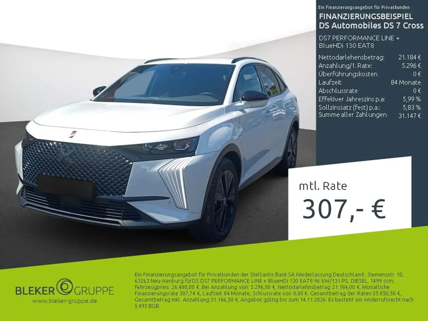 DS Automobiles DS 7 Crossback DS7 PERFORMANCE LINE + BlueHDi 130 EAT8 Weiß - 1