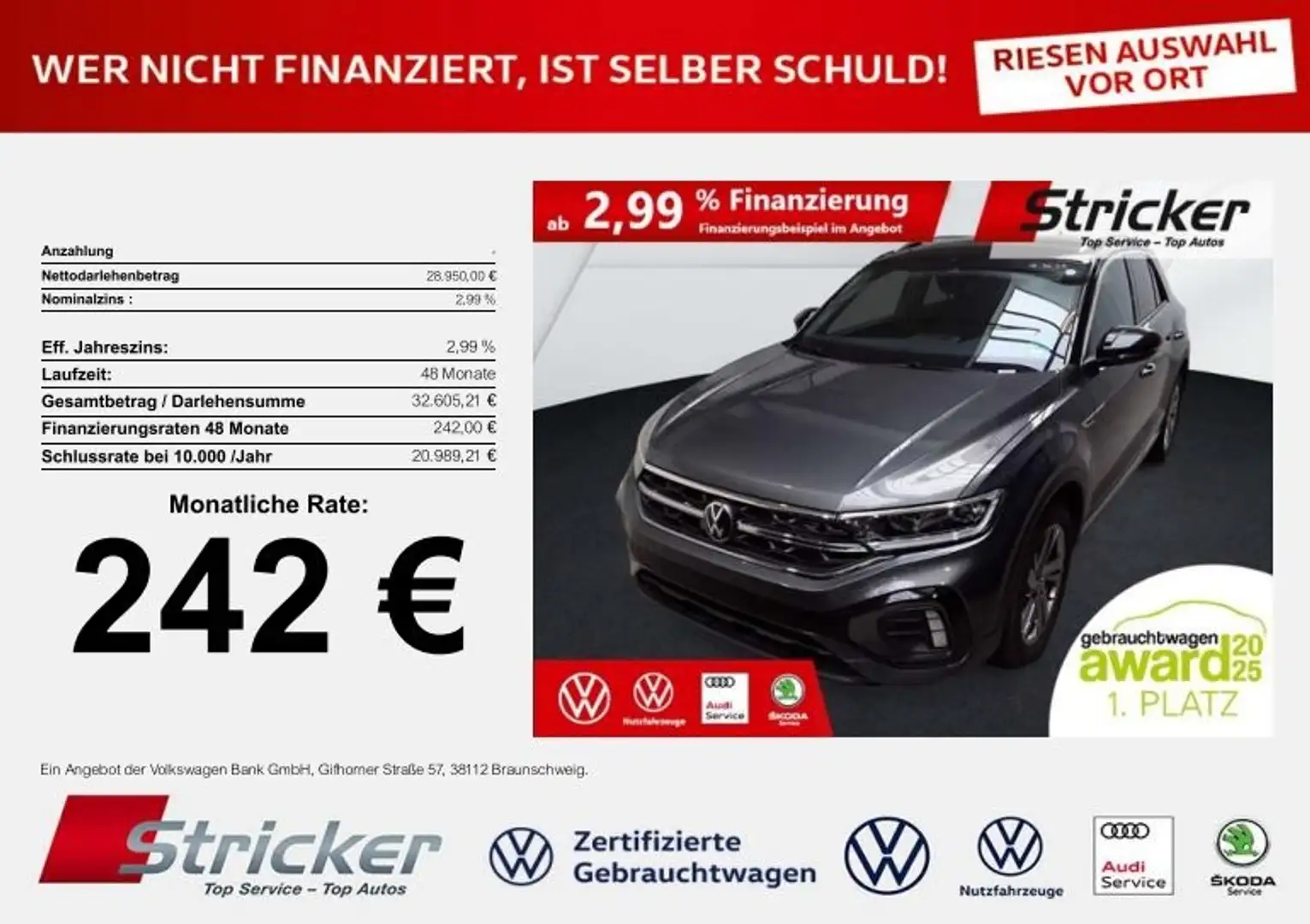 Volkswagen T-Roc R-Line 1.5 TSI DSG 242,-ohne Anzahlung Navi AHK K Grau - 2