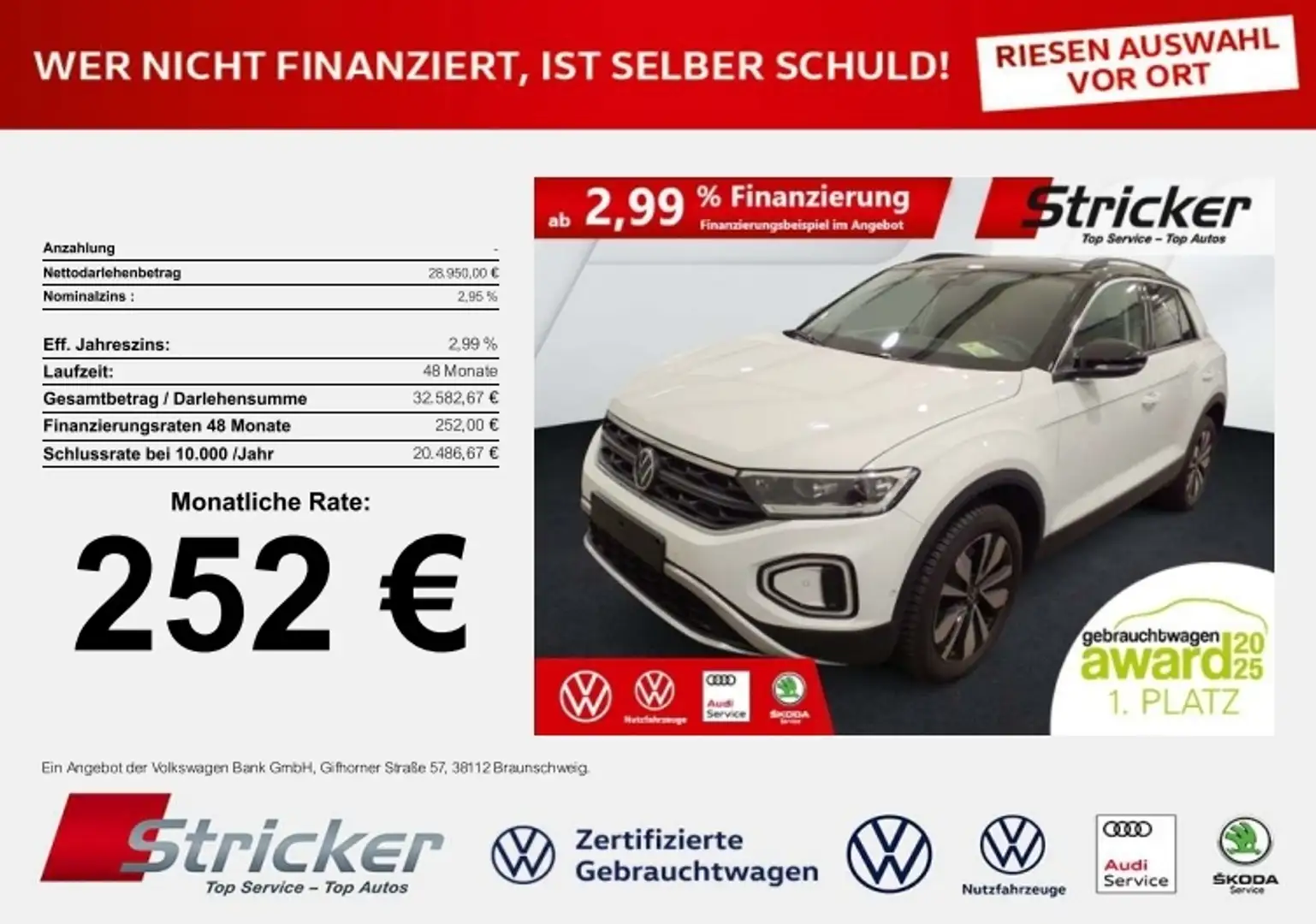 Volkswagen T-Roc Goal 2.0TDI DSG 252,-ohne Anzahlung ACC Kamera Tr Weiß - 1