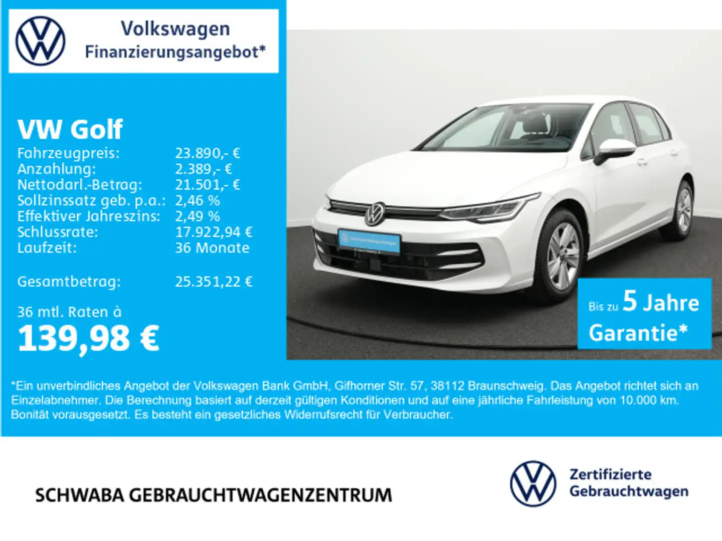 Volkswagen Golf VIII Life 1.5 TSI LED*HdUp*VIRTUAL*ACC*16" Weiß - 1