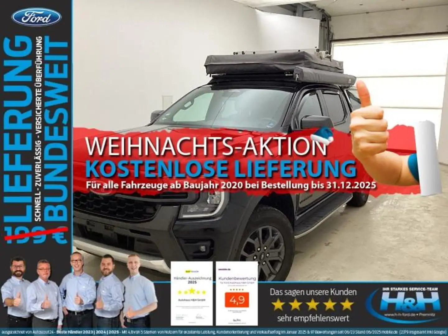Ford Ranger 2.0 4x4 Wildtrak Zelt+Küche+Hardtop+Camp. Noir - 1