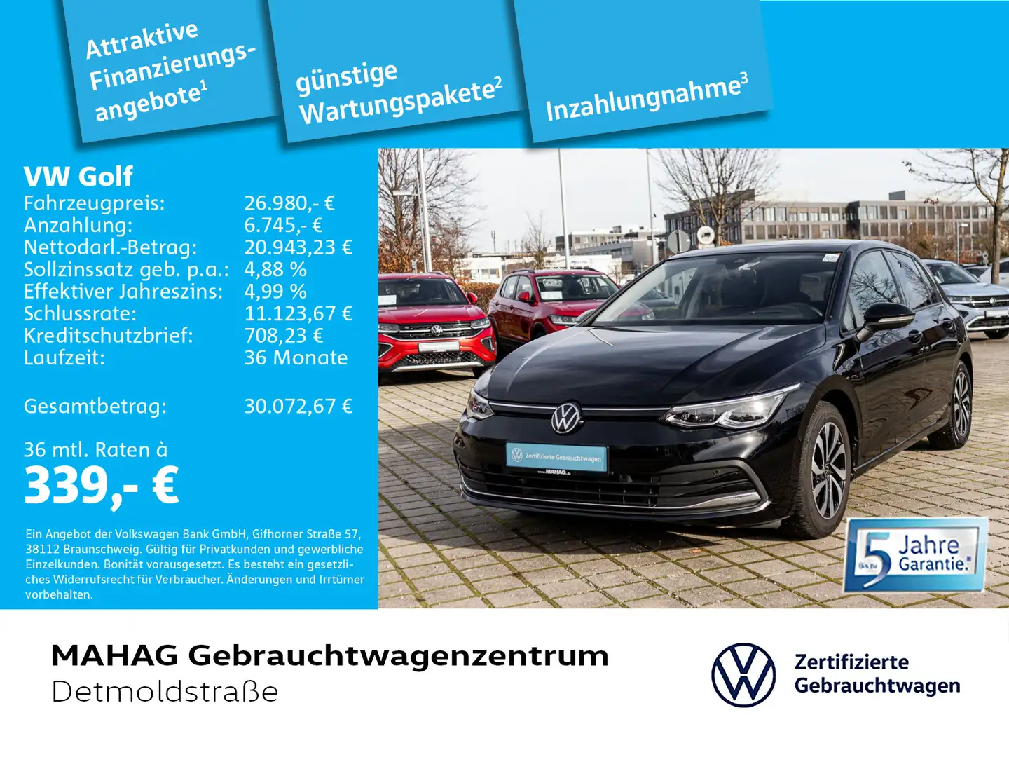 Volkswagen Golf VIII Active 2.0 TDI AHK Pano IQ.Light Navi Schwarz - 1