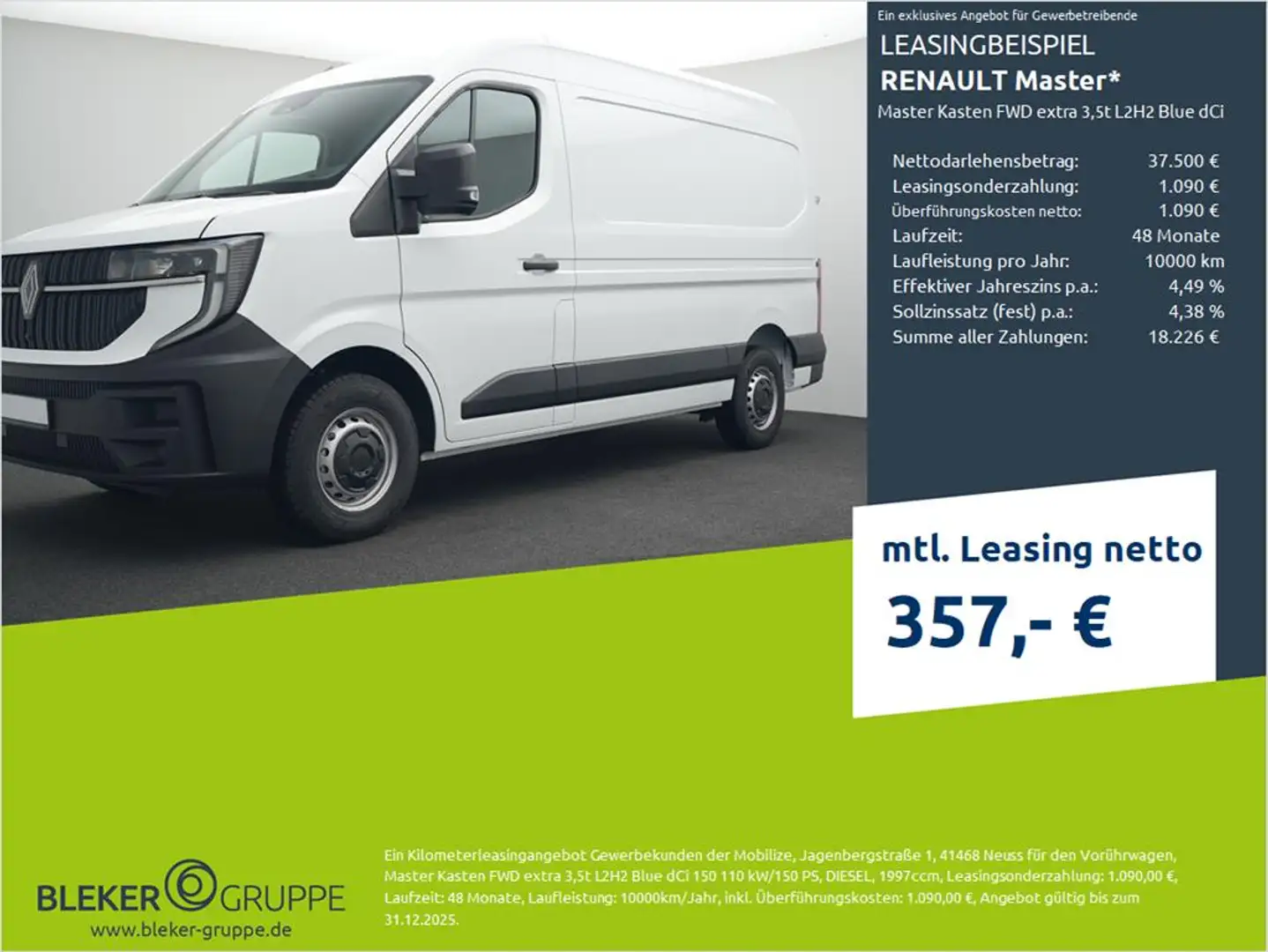 Renault Master Master Kasten FWD extra 3,5t L2H2 Blue dCi 150 Weiß - 1